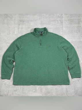 Polo Ralph Lauren Quarter Zip Sweater Men XXL Green Cotton Pullover Preppy Pony